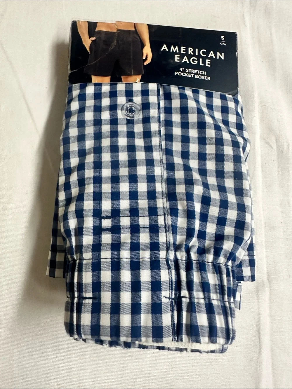 American Eagle Outfitters Men's Navy & White Check Stretch Pocket Boxers